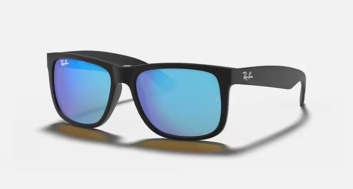 Ray Ban Justin Rubber Matte Black /w Blue Mirror Lenses