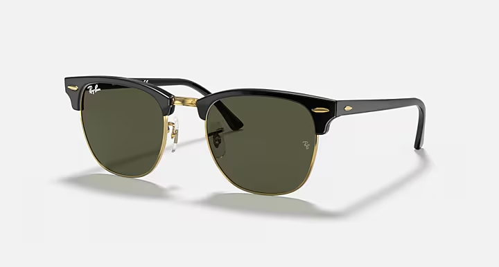 Ray Ban Clubmaster Classic Polished Black on Gold /w G-15 Green Lenses